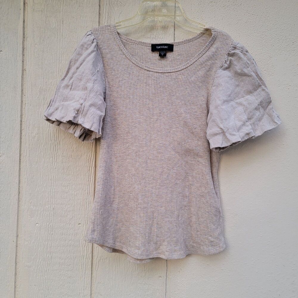 Karen Kane Desert Breeze Linen Puff Sleeve Ribbed Top Wmns Sz S Coastal